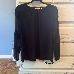 Boden Black Long Sleeve Blouse with Crew Neck